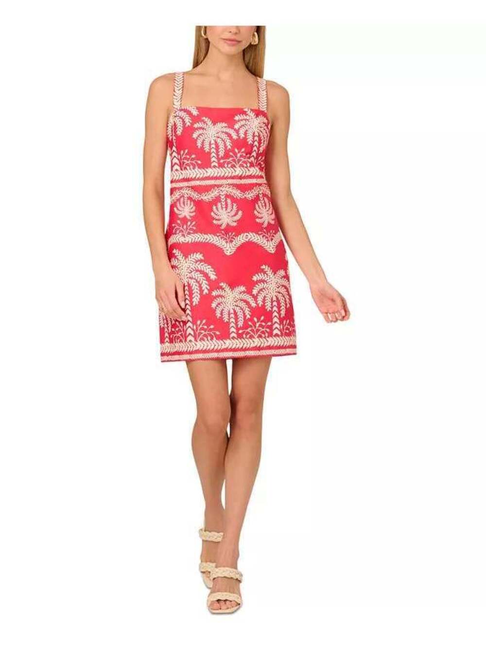 Adrianna Papell Red Ivory sz 4 NWT Palm-Print Shift Dress Day-Dinner Cocktail